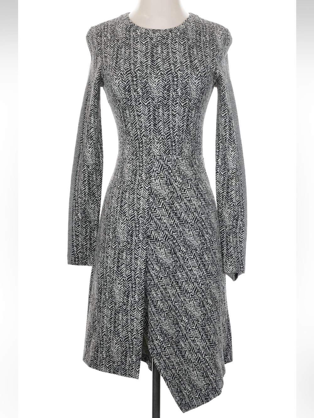 STELLA MCCARTNEY Wool Blend Herringbone Asymmetric Dress | Sz IT 38 / US 2